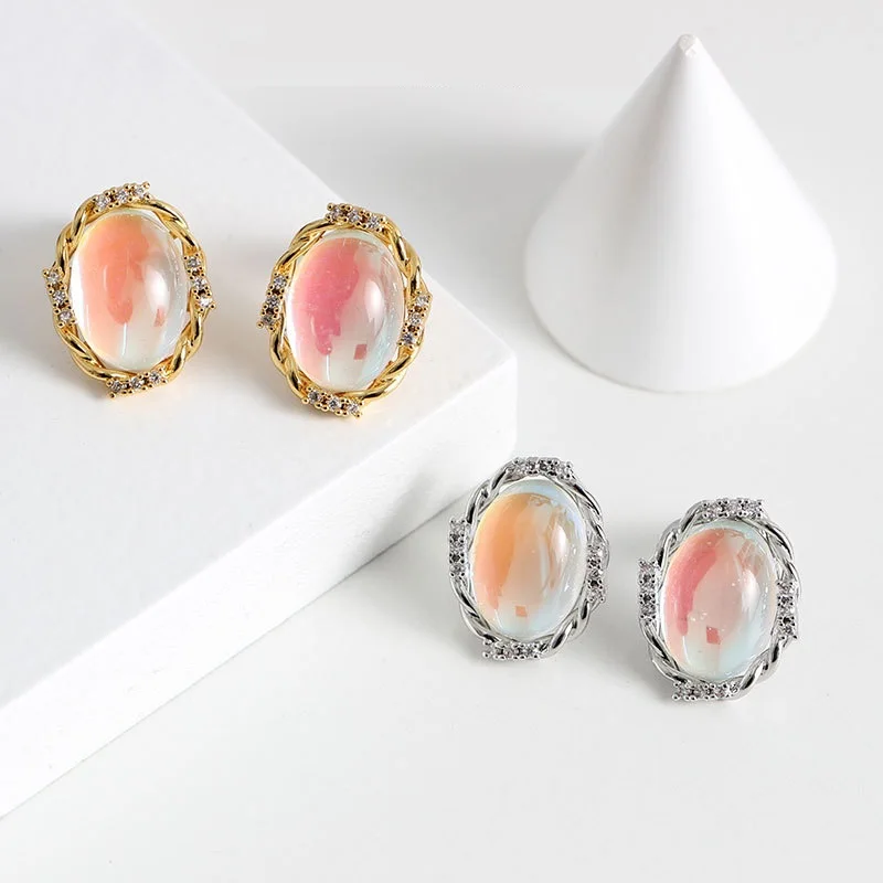 

Colourful Glaze Oval Stud Earrings Faux Gemstone for Women Vintage Jewelry