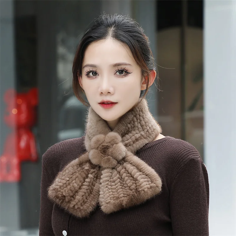 Women's Winter Fur Scarf Luxury Mink Fur Double Sided Warmth Scarf Fashion Natural Warmth Elastic Girls Thickened Real Fur Scarf