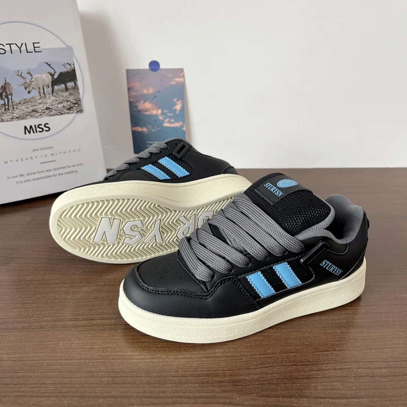 Hong Kong Sle Retro Dark Black Thick Bottom Bread Shoes Men's Ins Low Top Versatile Casual Couple Sneakers Women 2024 New