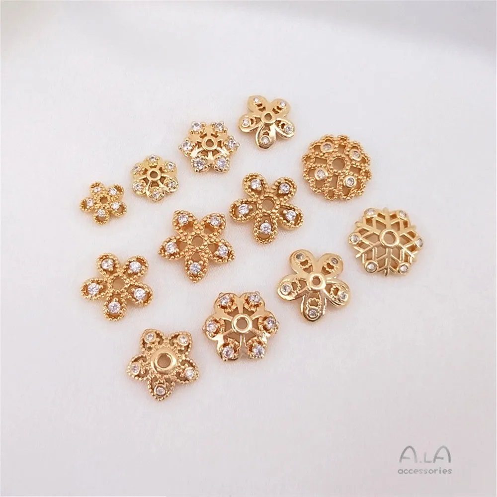 

14K Gold Filled Plated Inlaid zircon flower bracket Snowflake bracket handmade DIY bracelet hand bead bracket cap accessories