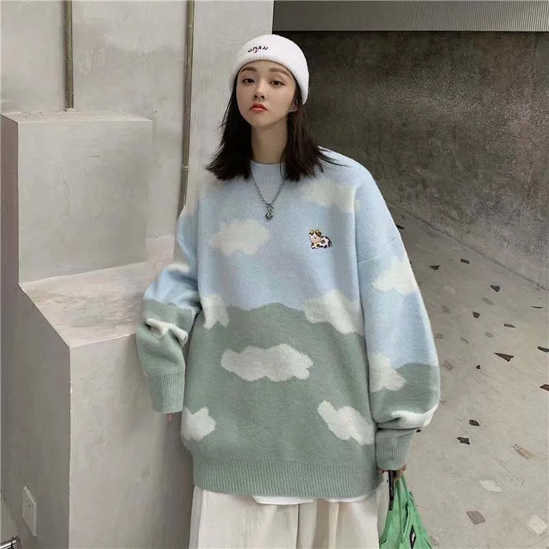 2022 New  Wind Day Trend Loose Wild Knit SweaterVintage Winter   Pullover Mens O-Neck Korean Fashions Sweater
