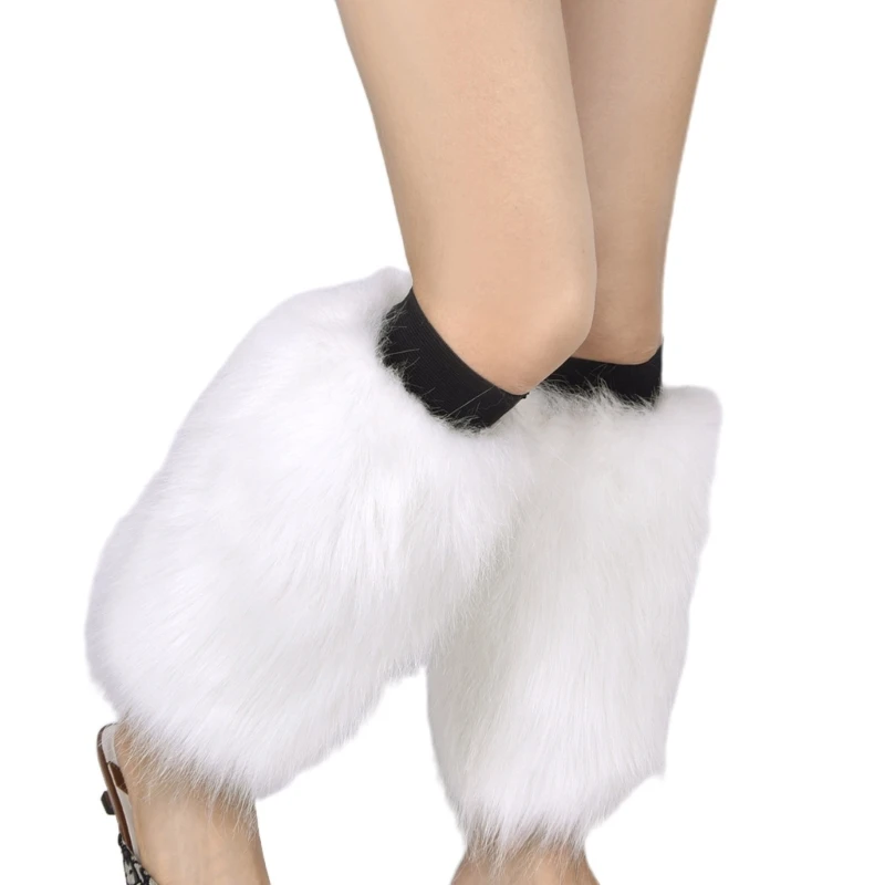 Women Winter Solid Color Faux Fur Leg Warmer Hipster Warm Calf Socks Partywear 37JB