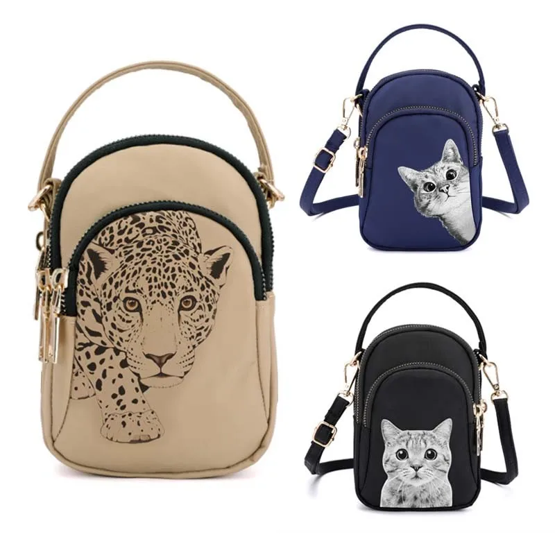 

2022 Fashion Cartoon Animal Pattern Mobile Phone Bag Women Nylon Fabric Large Capacity Practical Crossbody Key Wallet