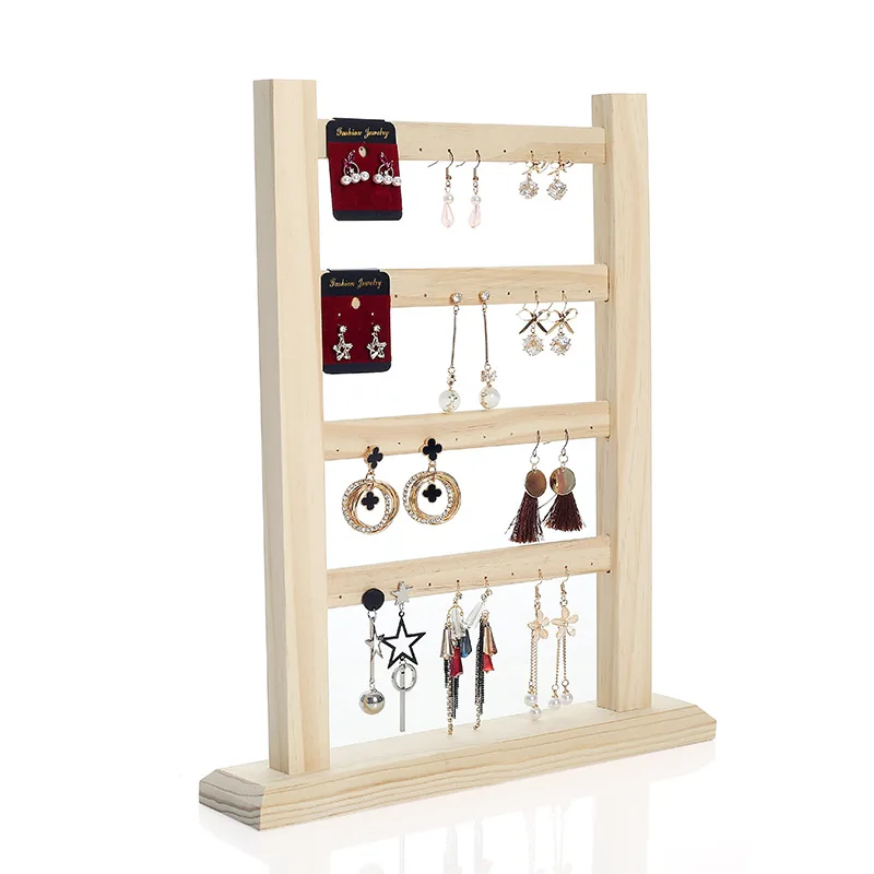 40 Holes Wooden Jewelry Display Hanging Rack Stand Earrings Necklace Organizer Holder Window Hanger Card Shelf
