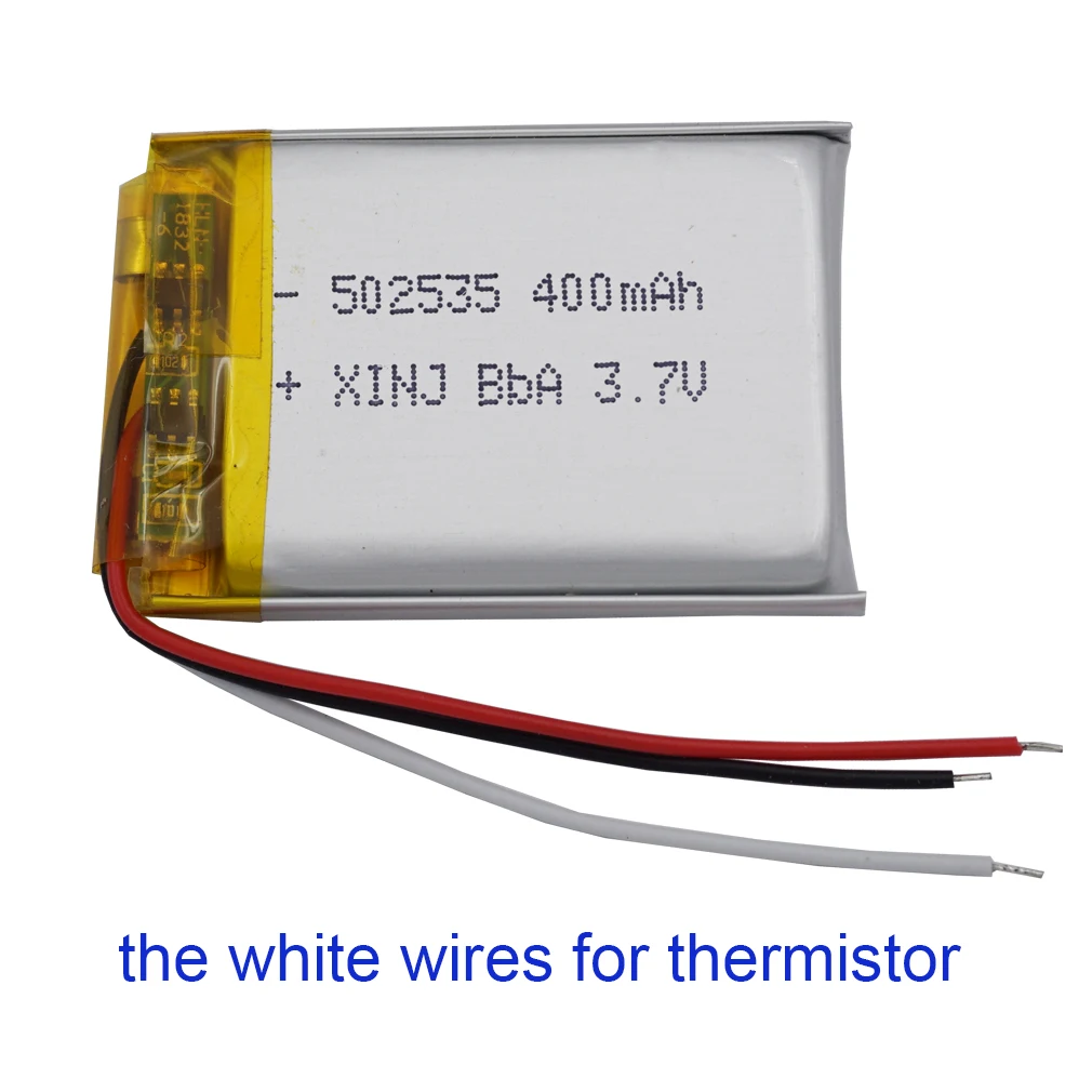 

3.7V 400mAh 1.48Wh Thermistor 3 Wires 502535 Lipo Rechargeable Battery For Camera Bluetooth Speaker Driving Recorder LED Light