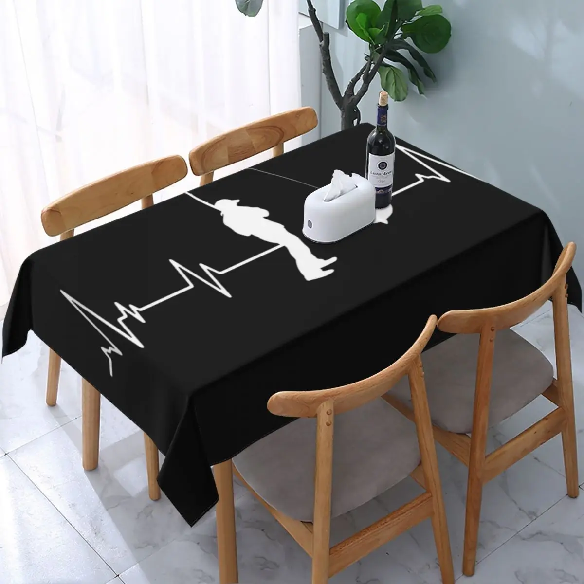 

Rectangular Oilproof Angler Fishing Heartbeat Table Cover Elastic Fisherman Fish Table Cloth Backing Edge Tablecloth for Dining