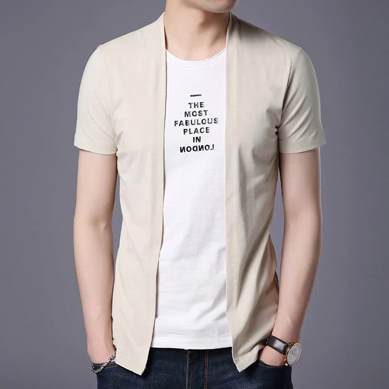 

2023 New Fashion Brand Men's Plain Cotton T-shirt Solid Color Fake Two Summer Trends Street Top Short-sleeved T-shirt