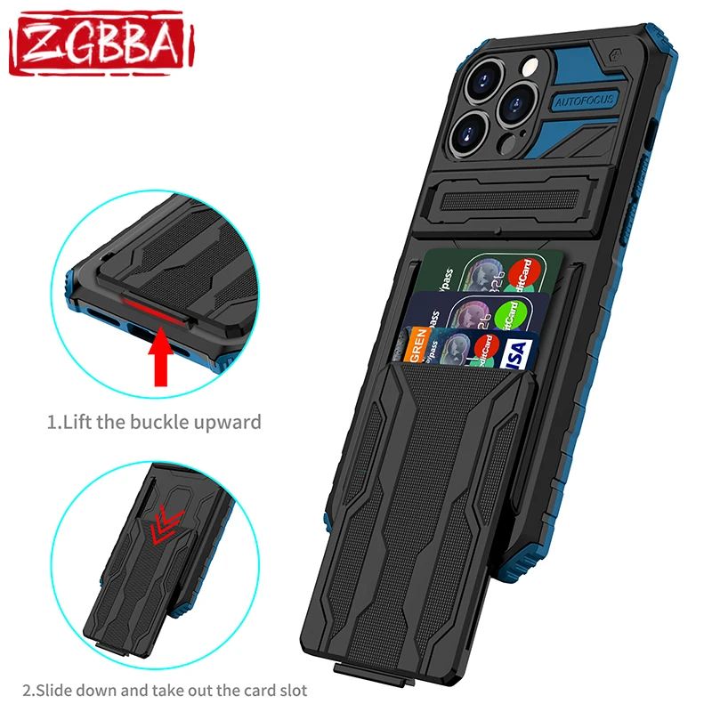 

Shockproof Card Holder Phone Case For iPhone XS XR 7 8 Plus New Card Holder Bracket Protection Cover for iPhone 11 12 13 Pro Max