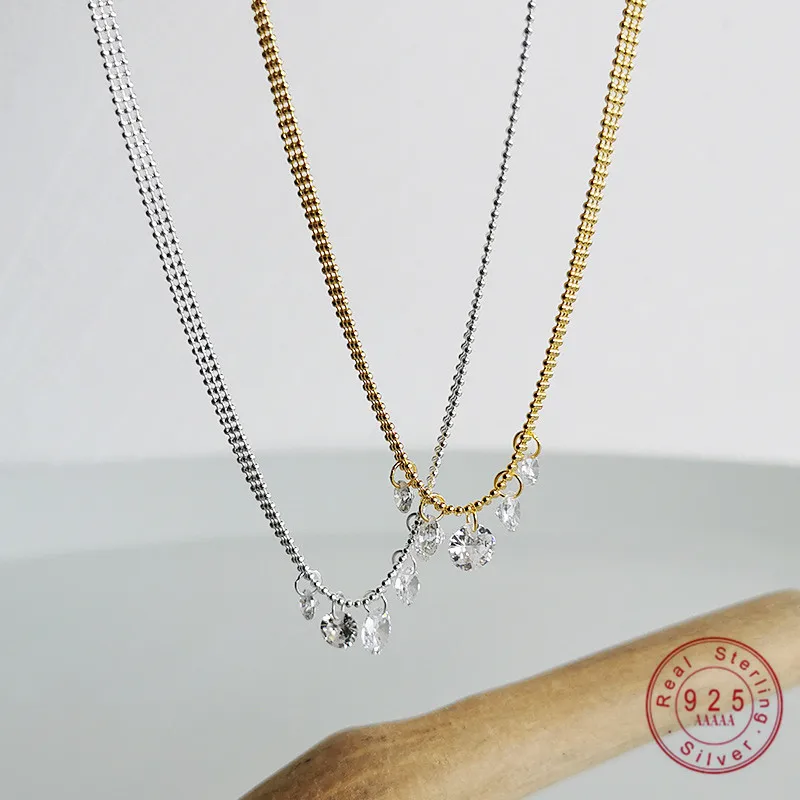 

French Design Sense 925 Sterling Silver Tassel Zircon Bead Necklace for Women New Fashion Trend Temperament Clavicle Chain