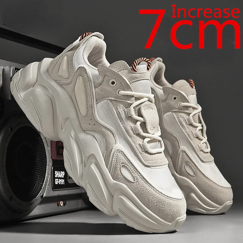 

Кроссовки мужские дышащие на толстой подошве, повседневные спортивные туфли, приподнимающиеся, в Корейском стиле, 7 см, весна-лето