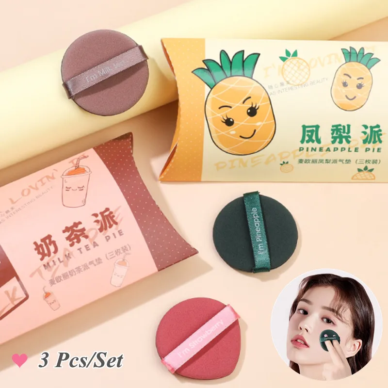 

3Pcs/Set Milk Tea Strawberry Pineapple Cosmetic Puff Soft Water Drops Round Makeup Sponge Wet Dry Air Cushion Puff Makeup Tool