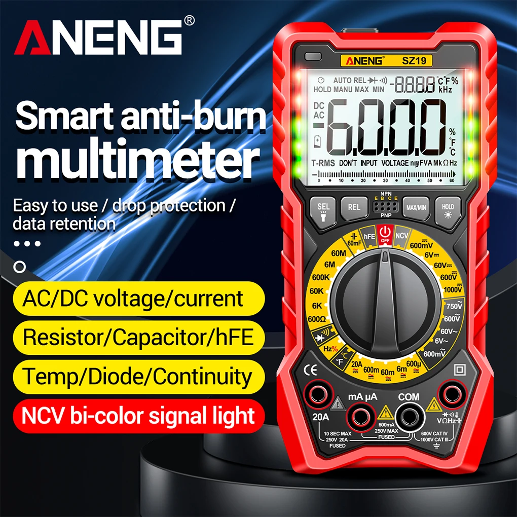 

ANENG 6000 Counts Multimeter Ammeter Non-contacts Tester Professional Multi-functional Voltmeter Measure Meter Black
