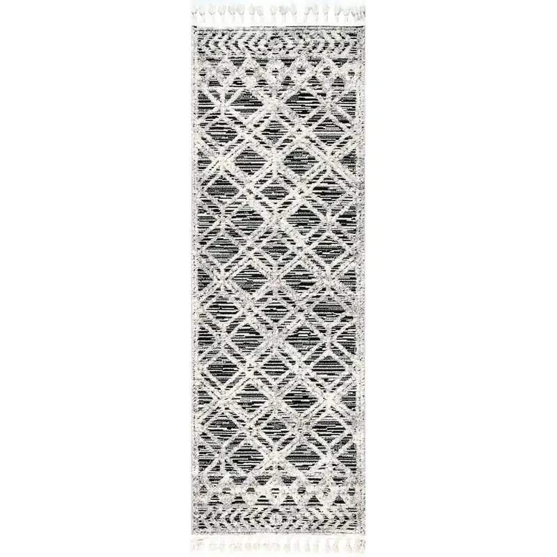 

Soft Lattice Textured Tassel Runner Rug, 2' 6" x 8', Gray