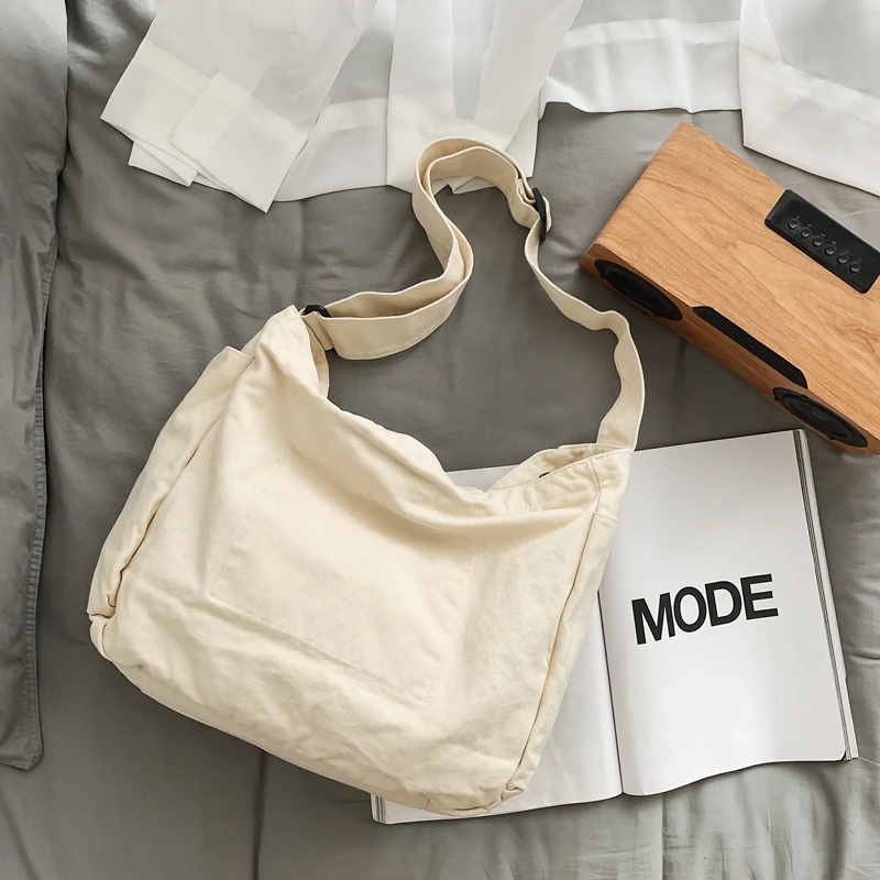 Large Capacity Tooling Canvas Shoulder Bags For Women 100% Cotton Fabric Packages Unisex Solid Color Handbags Japan Casual Bags