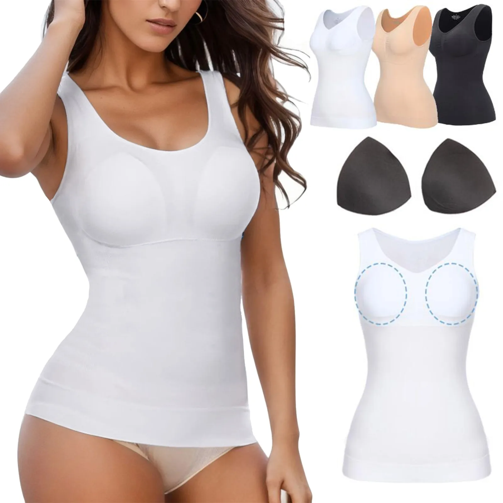 

Women Shapewear Tank Tops Seamless Ribbed Square Neck Compression Body Shaper Top Neoprene Workout