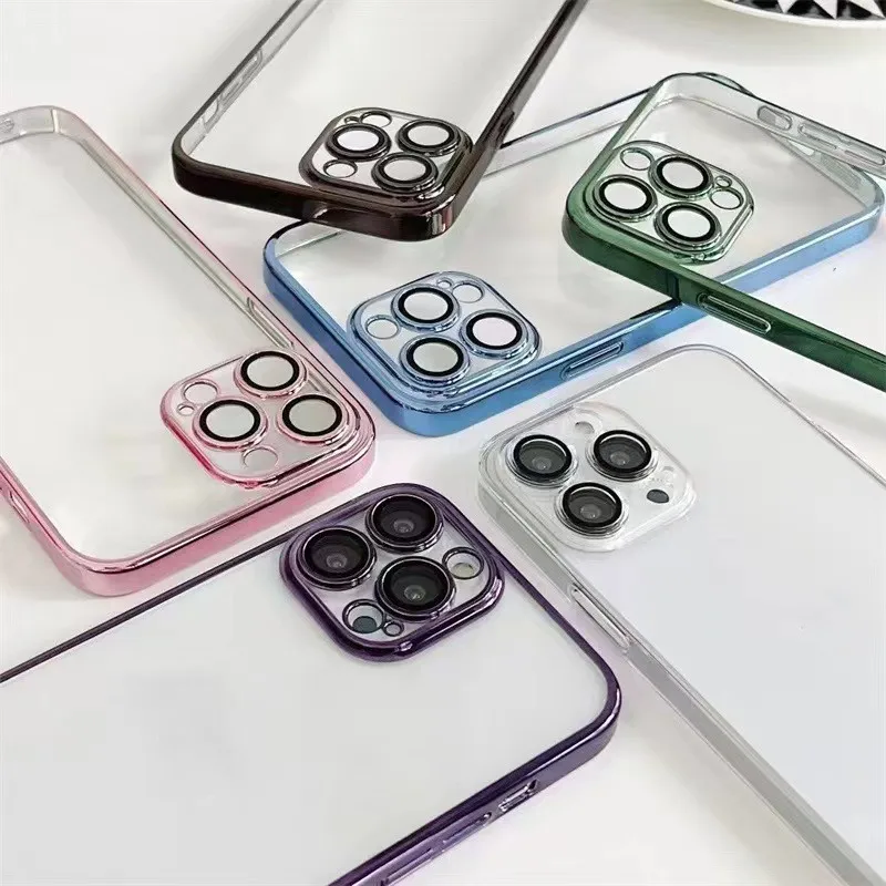

Electroplated Frame Phone Case With Lens Film For iPhone 13 11 14 Pro Max 12 Mini XS Max X XR 6 7 8 Plus Se2 SE 3 TPU Back Cover