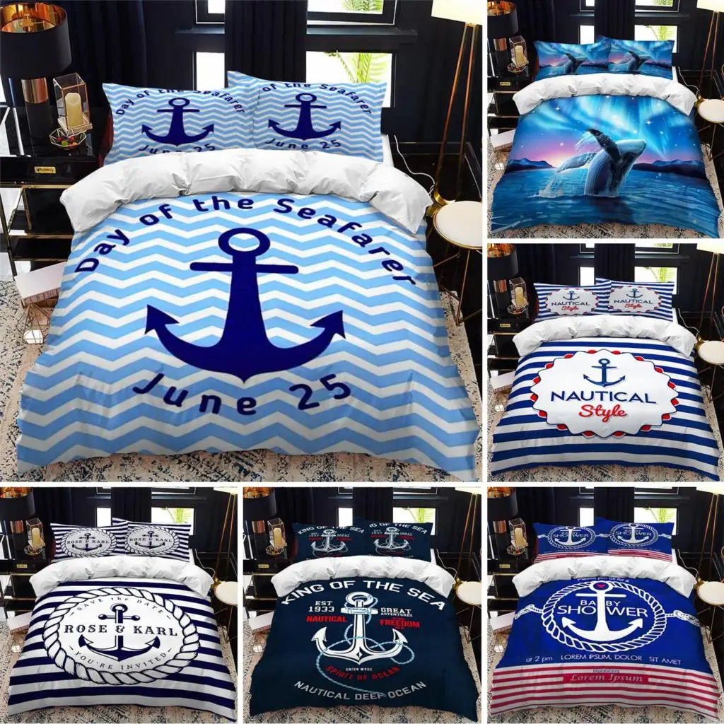 

Nautical Series Compass Sailboat Bedding Set For Boys Adults Kids Duvet Cover Bed Cover Single Queen King Double 3pcs Suit