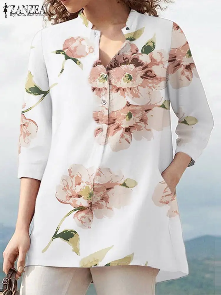 

Casual Floral Tops Loose ZANZEA Autumn Lapel Neck Long Sleeve Blouse Oversize Women Printed Shirt Buttons Dwon Blusas Chemise