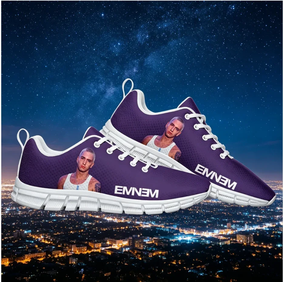Фото Кроссовки Eminem Custom High Top с принтом хип-хоп рэпера, легкие, дышащие, унисекс, для уличной моды, повседневная обувь. №1