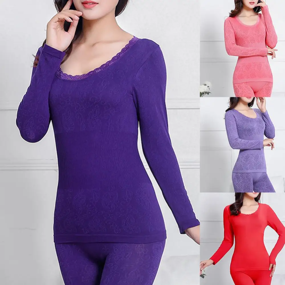 

Lace Thermal Underwear Sexy Ladies Clothes Warm Winter Print Seamless Antibacterial Intimates Elastic Women Shaped Sets
