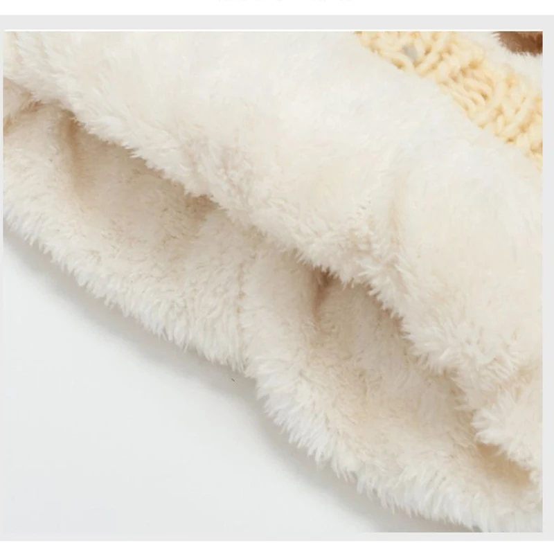 Women Wool Knitted Hat Ski Hat Sets Windproof Winter Outdoor Knit Thick Siamese Scarf Collar Warm Keep Face Warmer Beanies