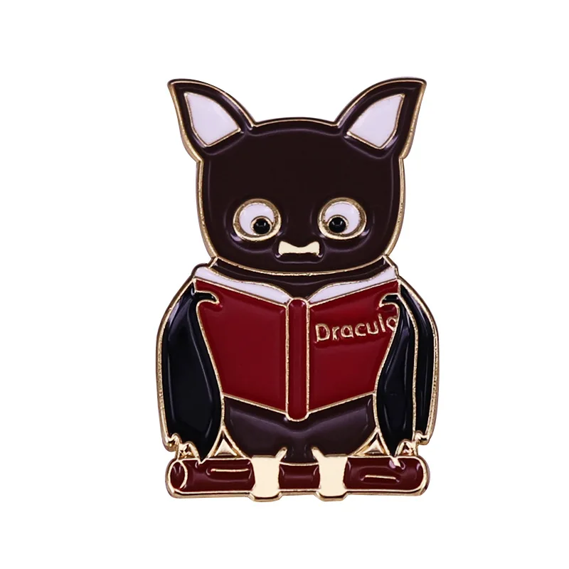 

The Serious Little Bat Is Reading a Book Television Brooches Badge for Bag Lapel Pin Buckle Jewelry Gift For Friends