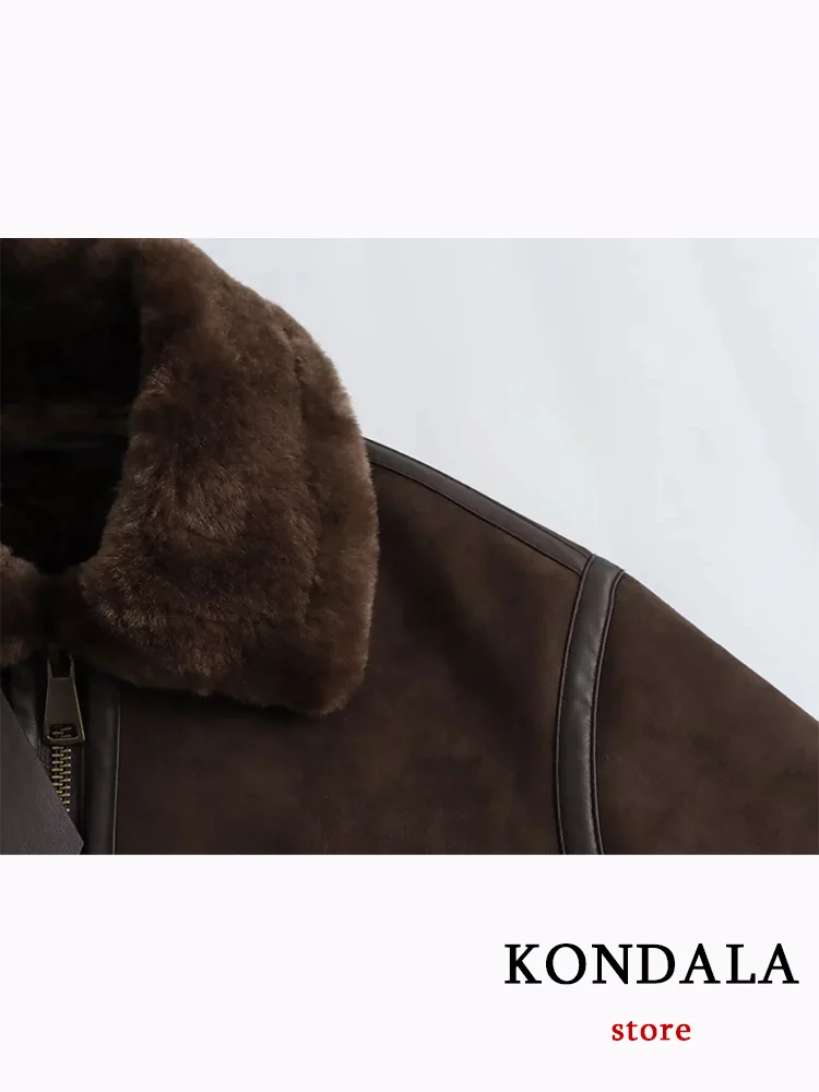 KONDALA винтажные шикарные коричневые женские кожаные куртки на молнии с карманами