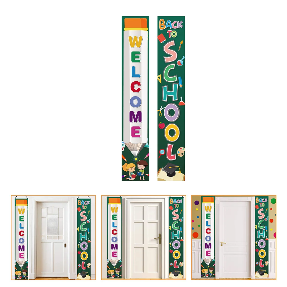 

Curtain Sign Front Door Welcome Banner School Couplet Polyester Cloth Hanging Campus Classroom