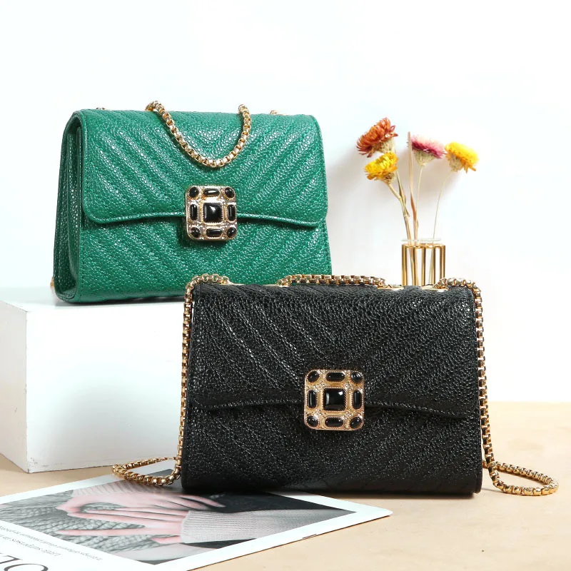 

Caviar PU Leather Crossbody Bags for Women 2022 New Chain Handbags Fashion Rhinestone Small Square Bag Girl Party Shoulder Bag