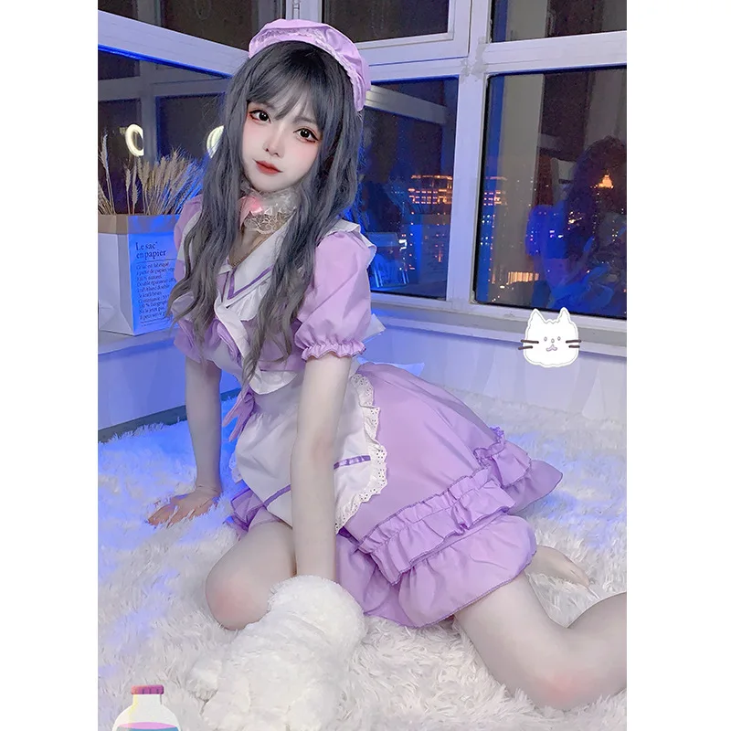 

Новое Супер милое платье горничной большого размера, костюмы для косплея Лолиты, сценический наряд из японского аниме, фиолетовые синие кав...
