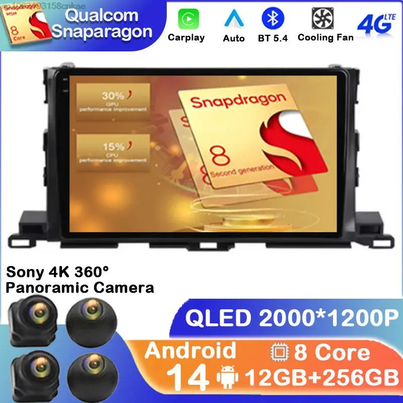 Видеоплеер на Android 14 для Toyota Highlander Kluger 3 XU50 2013-2019 автомобильное радио мультимедиа 4G