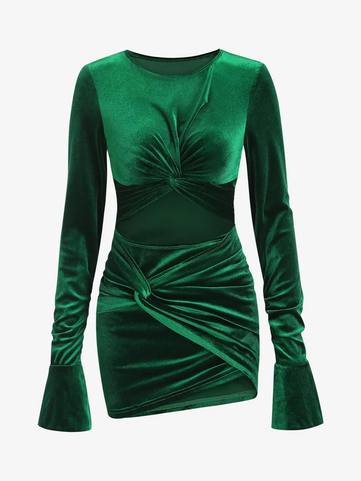 

Женское бархатное мини-платье с разрезом, Расклешенным рукавом