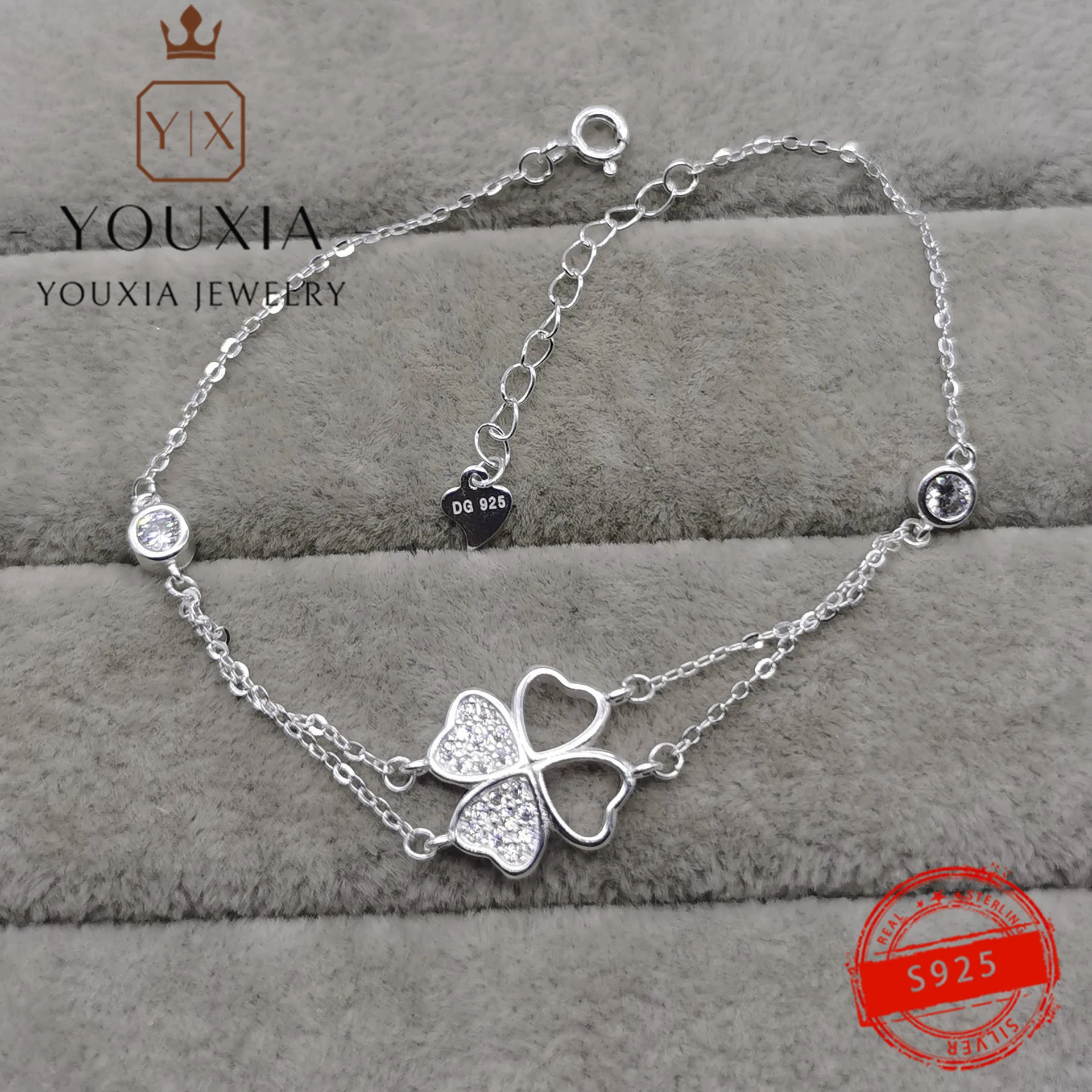 

Own Brand Japanese And Korean FashionDIY925 Sterling Silver Diamond Lucky Four-leaf Clover All-match Pendant Niche Party Jewelry