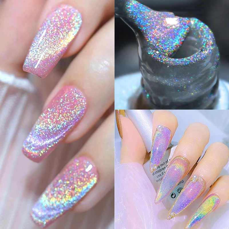 

Rainbow Cat Eye Magnetic Polish Gel Colorful Reflective Sparkling Universal Nail Polish Can Be Use on Any Color Nail Art