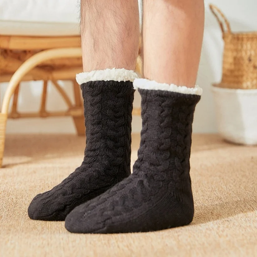 Mens fuzzy Socks Winter Warm Short Cotton Thickened Plus Velvet Home Sleeping Soft Anti slip Non Floor slipper Sock Male Gifts