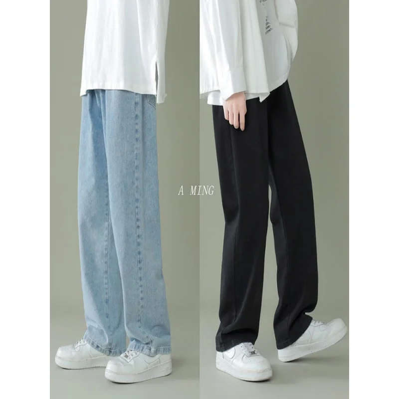 2022 Autumn New Street Casual Baggy Jeans Men's Korean Fashion Hip Hop Straight Wide Leg Trousers Couple Denim Pants