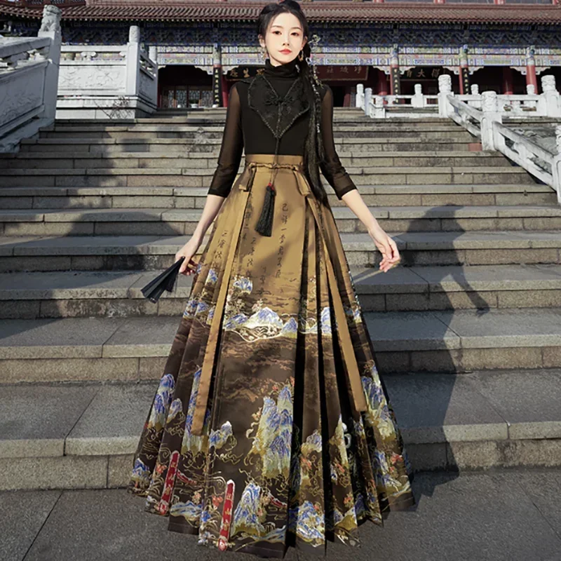 Новая весенняя юбка Hanfu с изображением лошади Женская в китайском стиле вышивкой