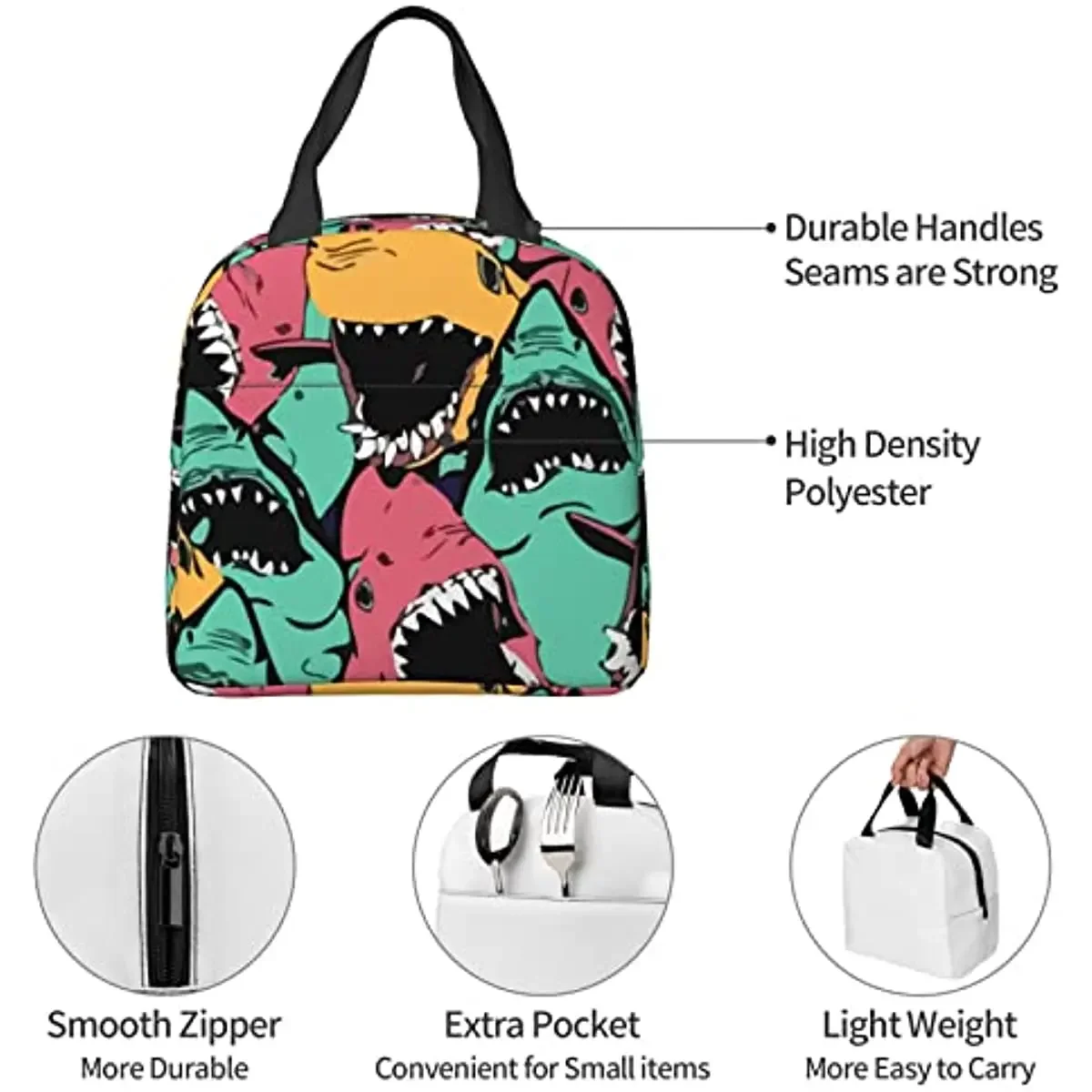 Многоцелевая большая сумка с принтом акулы и глубоководных существ из материала