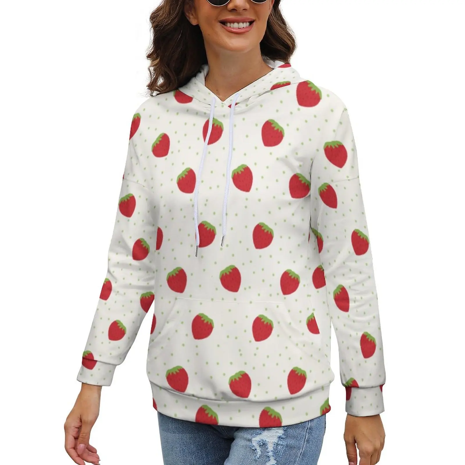 

Fresh Strawberry Fields Hoodie Polyester Sweet Woman Hoodies Printed Street Wear Pullover Hoodie Big Sizes