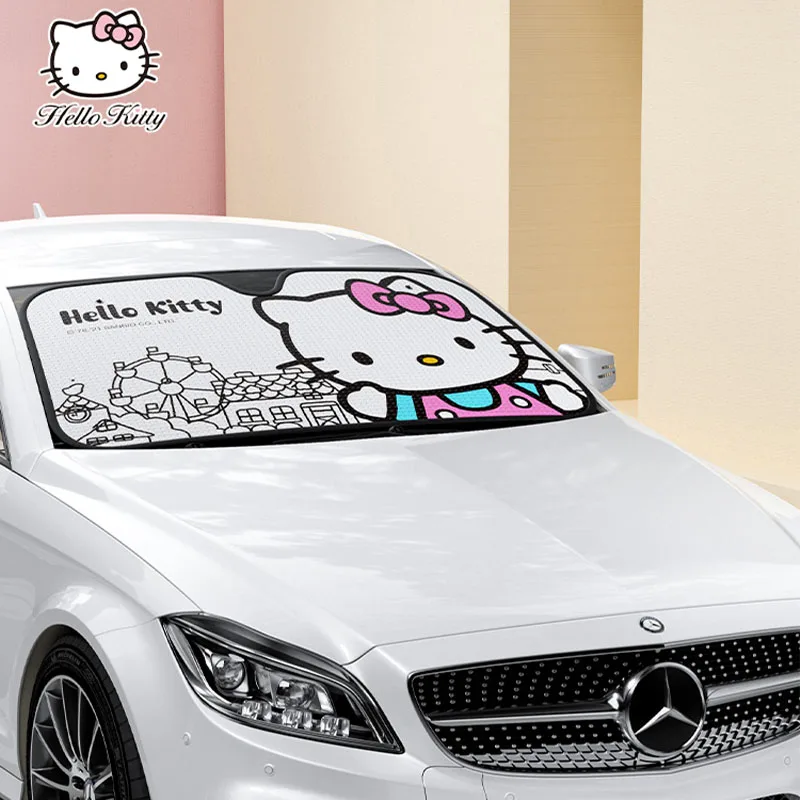 

HelloKitty kawaii sanrios series anime cute car front window sun protection Sun shade Cartoon suction cup sun visor holiday gift