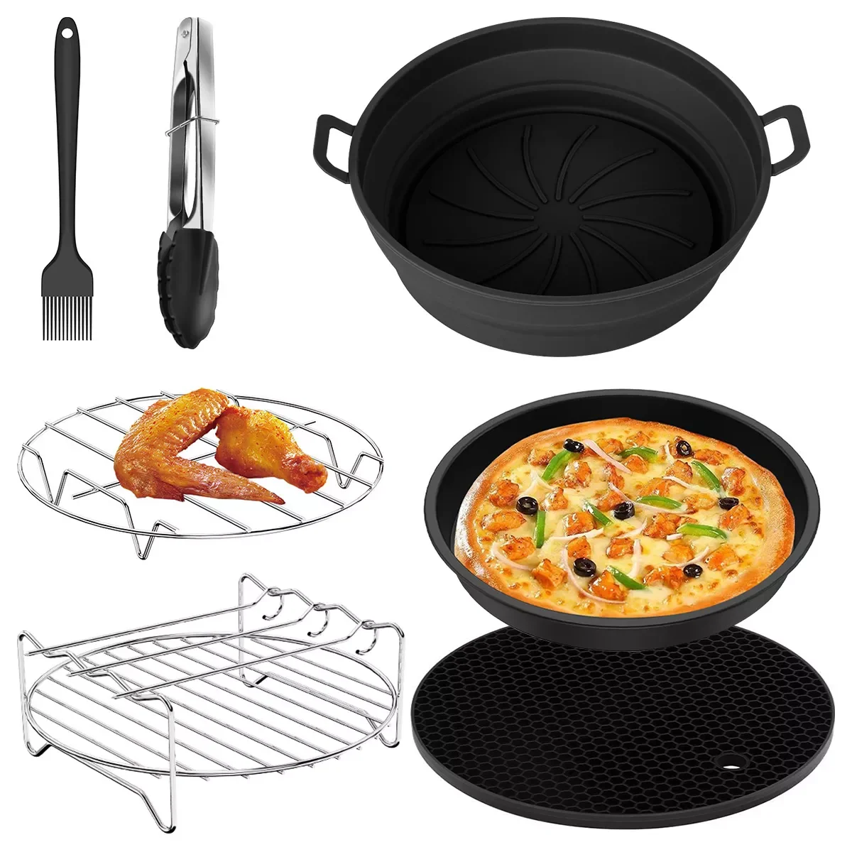 

Air Fryer Accessories Non-stick Air Fryer Pot Stainless Steel Air Fryer Pizza Pan Steamer Rack For 3.5L-4.3L Air Fryer