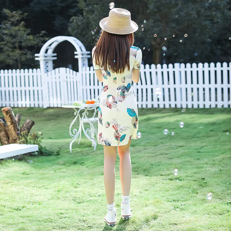 Лето 2024 короткое повседневное облегающее платье Ципао для маленькой девочки