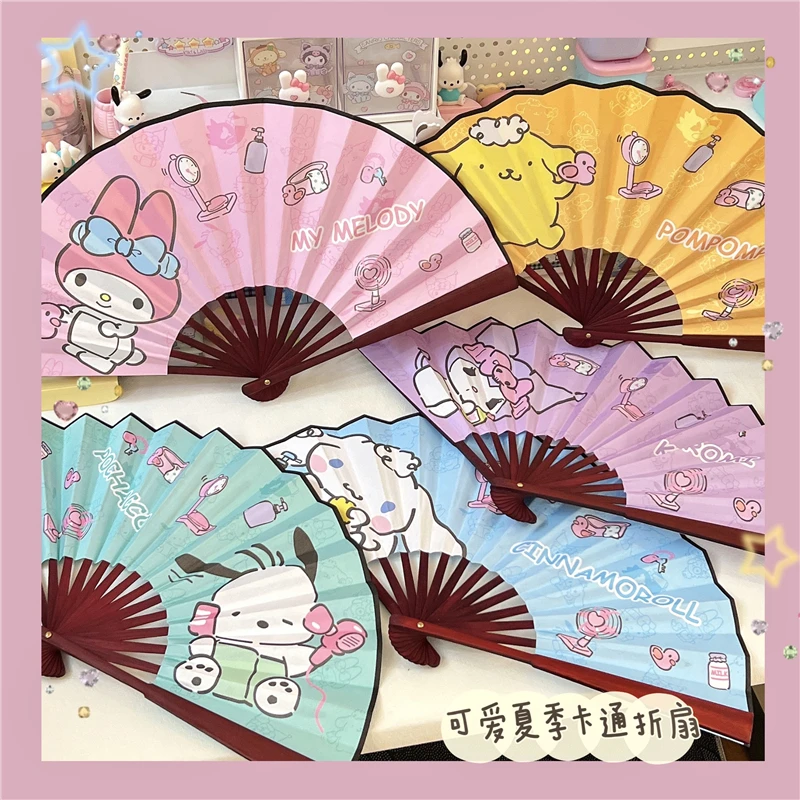 

Kawaii Sanrios Kuromi Cinnamoroll моя мелодия почтовый помпон пурпурные летние большие портативные складные вентиляторы маленький складной вентилятор