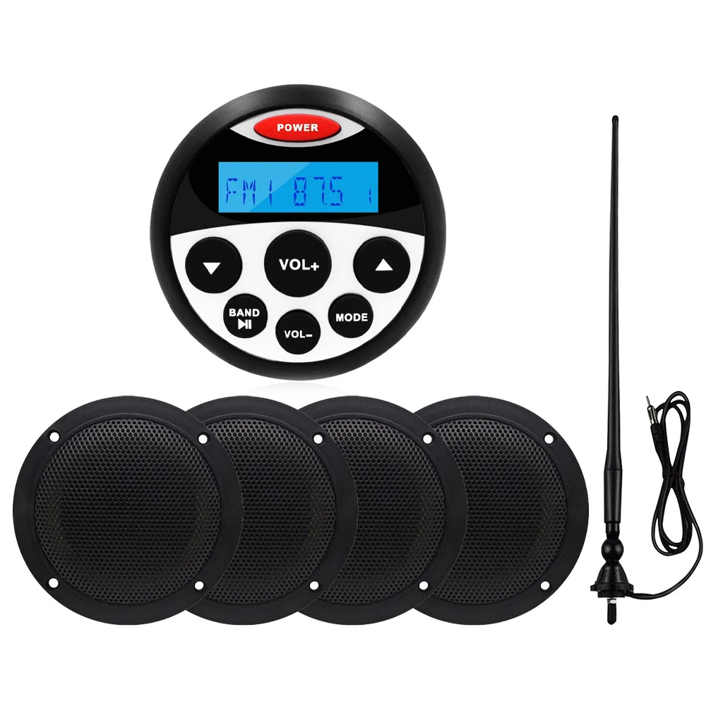 

Waterproof Stereo MP3 Player Marine Radio Audio &2Pairs 4Inch Marine Speaker&FM AM Antenna For ATV UTV Golf Motorcycle