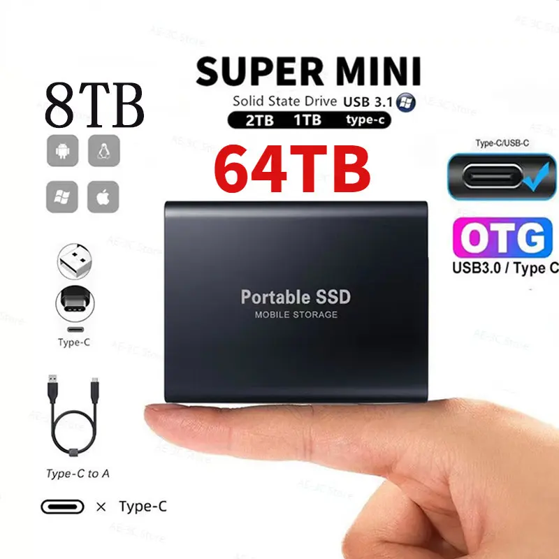Original  Portable External Hard Drive Disks USB 3.1 2TB  8TB 128TB SSD Solid State Drives For PC Laptop Computer Storage Device