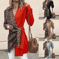 spring autumn womens jacket temperament v neck leopard printing color matching suit loose fitting blazer office lady clothing