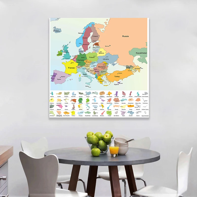 

Map of The Europe 90*90cm Political Maps Non-woven Canvas Painting Wall Poster and Print Children School Supplies Home Decor
