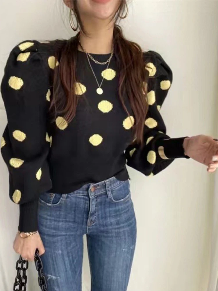 Женский вязаный свитер в горошек элегантный Свободный Повседневный