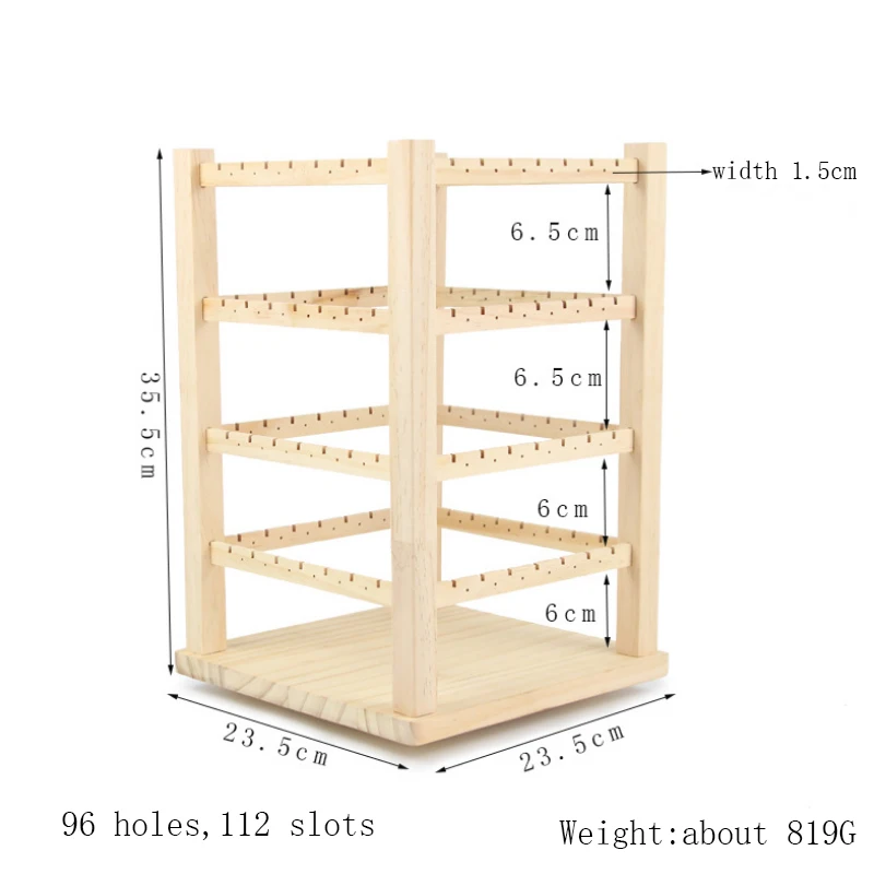 Rotating Wooden Earring Holder Stand For Store Display Necklace Jewelry Organizer Tray Showcase Stand Storage Box
