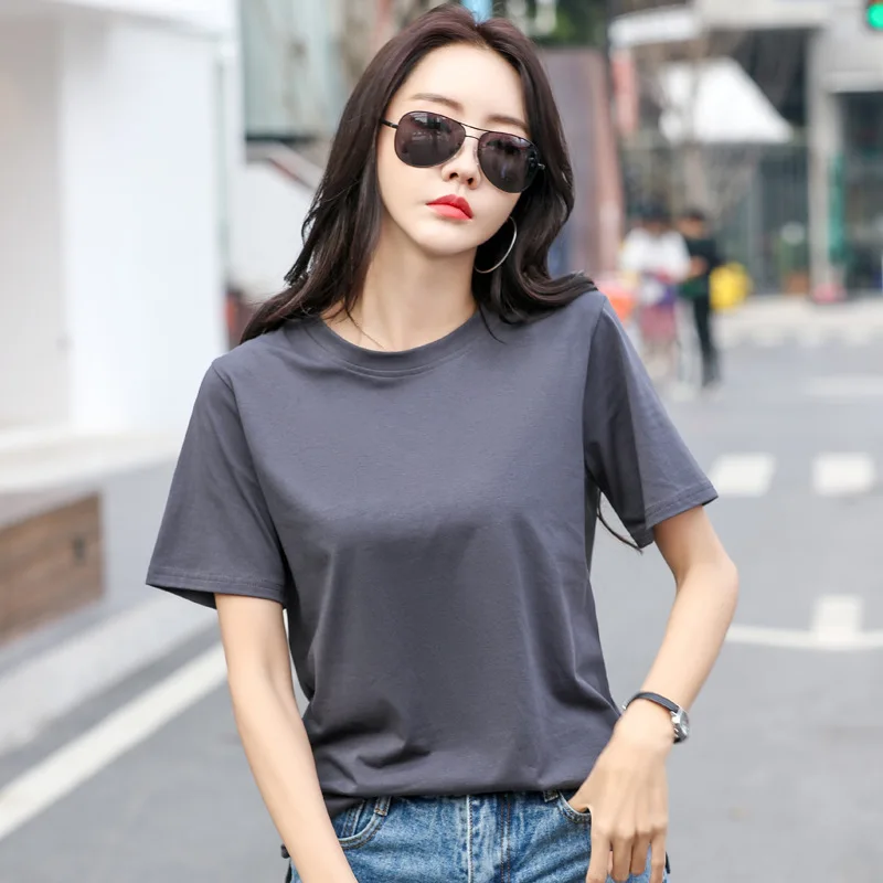 

T Shirts Women Summer Short Sleeve O Neck Loose Thin Tops Female Solid Basic Cotton All-Match Fashion Korean T-Shirt Tees Femme